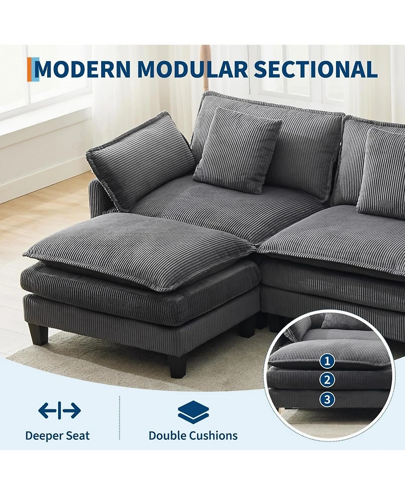 gaomon 146.5" Modular Sectional Sofa, U-Shaped Couch with 2 Ottomans, Corduroy Cloud Sofa