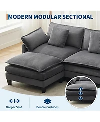gaomon 146.5" Modular Sectional Sofa, U-Shaped Couch with 2 Ottomans, Corduroy Cloud Sofa