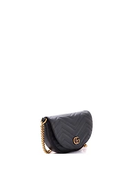 Pre-Owned Gucci Mini Gg Marmont Half Moon Flap Crossbody Bag Matelasse Leather