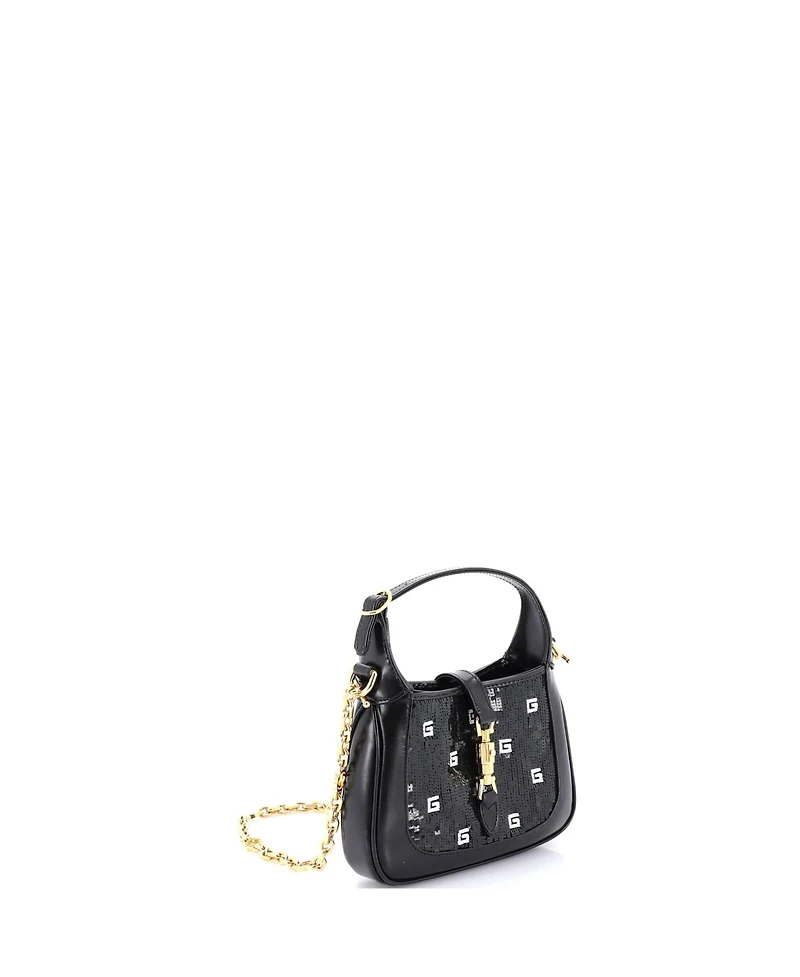 Pre-Owned Gucci Mini Jackie 1961 Chain Hobo Sequin Embellished Satin with Leather