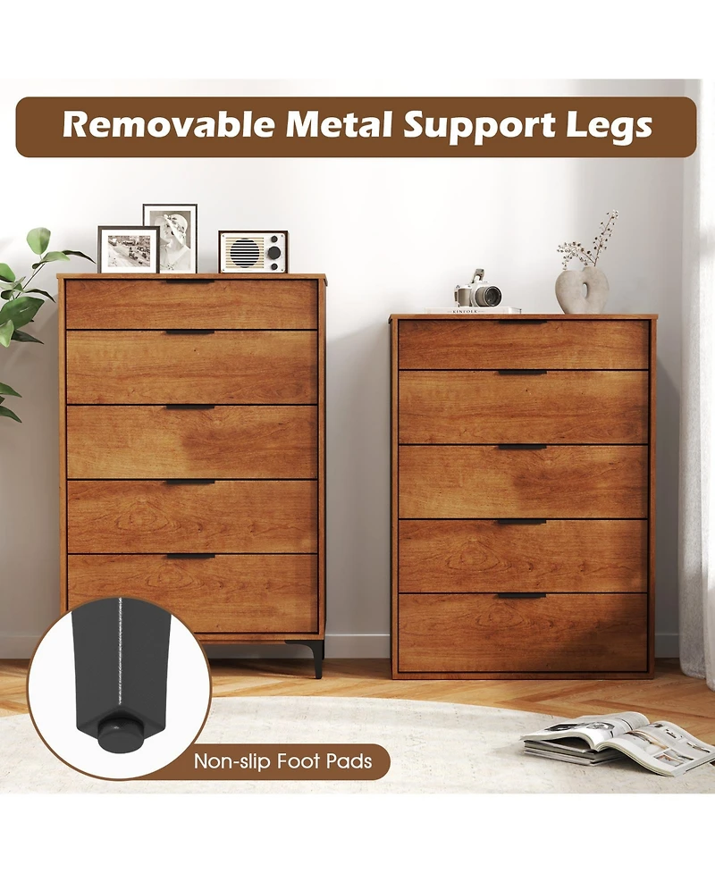 Sugift 5-Drawer Dresser with Interlock System for Bedroom Living Room.