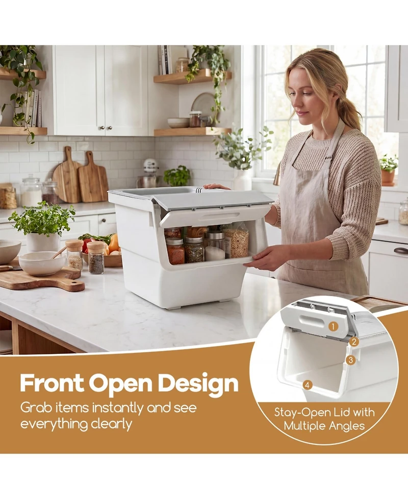 Sugift 3 Pieces Storage Bins on Wheels Stackable Plastic Boxes with Stay-Open Lid.