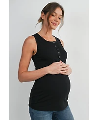 Hello Miz Maternity Ribbed Henley Tank Top Fitted Nursing Friendly