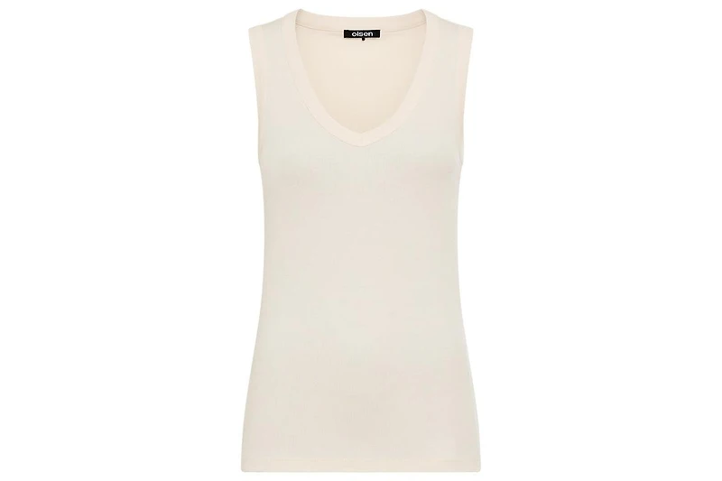 Olsen Women's Ribbed Knit Rounded V-Neck Shell