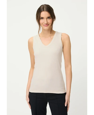 Olsen Women's Ribbed Knit Rounded V-Neck Shell