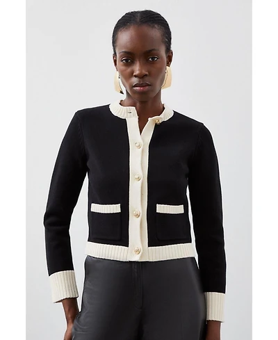 Karen Millen Women's Cotton Cropped Knit Boxy Cardigan