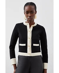 Karen Millen Women's Cotton Cropped Knit Boxy Cardigan