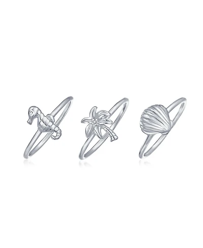 Bling Jewelry No Stone Nautical Motif Stackable Midi Knuckle Ring Set in .925 Sterling Silver