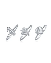 Bling Jewelry No Stone Nautical Motif Stackable Midi Knuckle Ring Set in .925 Sterling Silver