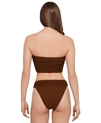 Steve Madden Womens Gold Tone Bead Keyhole Tube Bikini Top High Leg Ruched Band Swim Bottoms