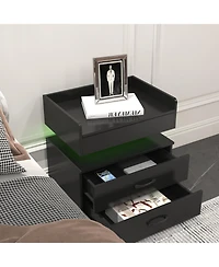 Rainsken Nightstand with Adjustable Led Strip Light, Wood Bedside Table with 2 Drawers and Open Compartment, End Table for Bedroom
