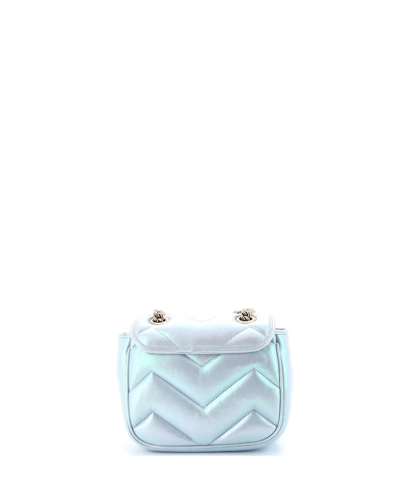 Pre-Owned Gucci Mini Gg Marmont Square Flap Bag Chevron Iridescent Leather