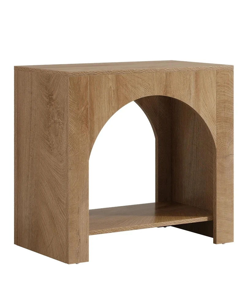 Rainsken 2 Tier Bedside Table, Farmhouse Nightstand with Open Shelf, Wooden Base and Spacious Tabletop, Accent Furniture for Living Room, Bedroom