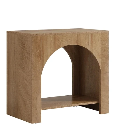 Rainsken 2 Tier Bedside Table, Farmhouse Nightstand with Open Shelf, Wooden Base and Spacious Tabletop, Accent Furniture for Living Room, Bedroom