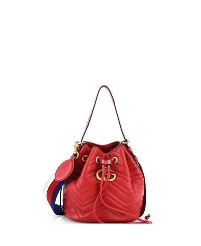 Pre-Owned Gucci Small Gg Marmont Bucket Bag Matelasse Leather