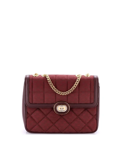 Pre-Owned Gucci Small Deco Chain Flap Bag Mixed Quilt Mini Gg Canvas and Leather