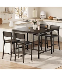 gaomon Dining Table Set for 4 W/Footrest and Backrest, Counter Height Table with 4 Upholstered Bar Stools, Kitchen Table Set with Corner Protector