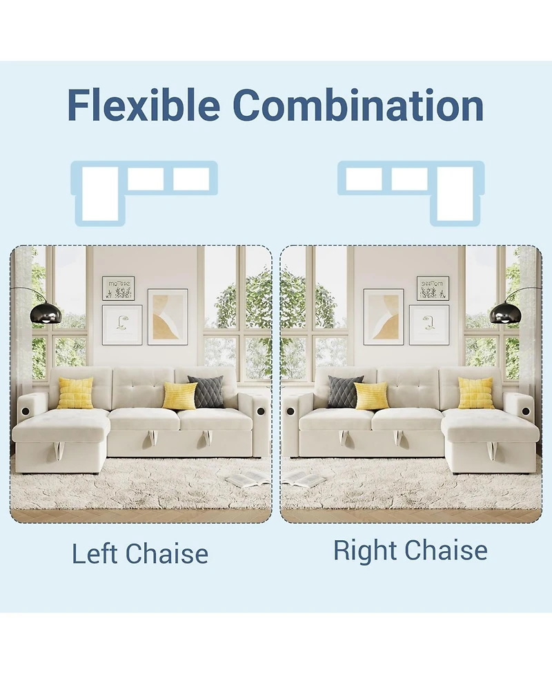 gaomon 84" Sleeper Sofa Bed, L-Shaped Convertible Couch with Storage