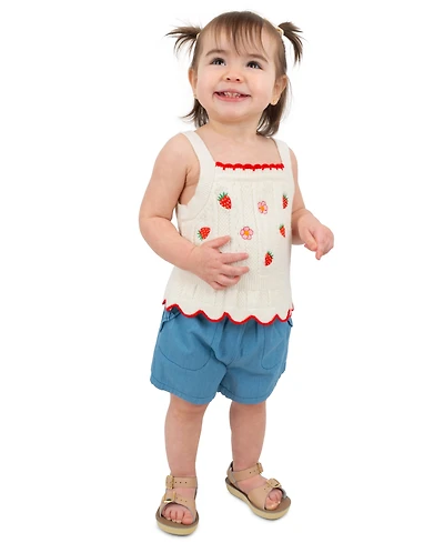 Rare Editions Baby Girls' Embroidered Tank Top and Chambray Shorts, 2-Piece Set