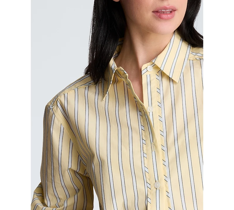 Kenneth Cole Women's Bias Piping Cropped Long-Sleeve Shirt