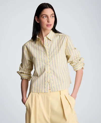 Kenneth Cole Women's Bias Piping Cropped Long-Sleeve Shirt