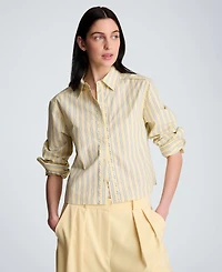 Kenneth Cole Women's Bias Piping Cropped Long-Sleeve Shirt