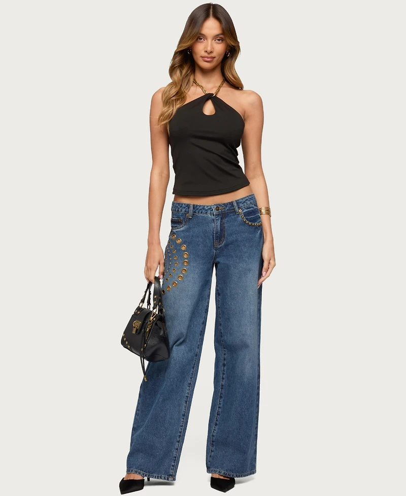 Edikted Women's Alizie Beaded Chain Keyhole Halter Top