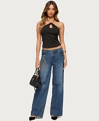 Edikted Women's Alizie Beaded Chain Keyhole Halter Top