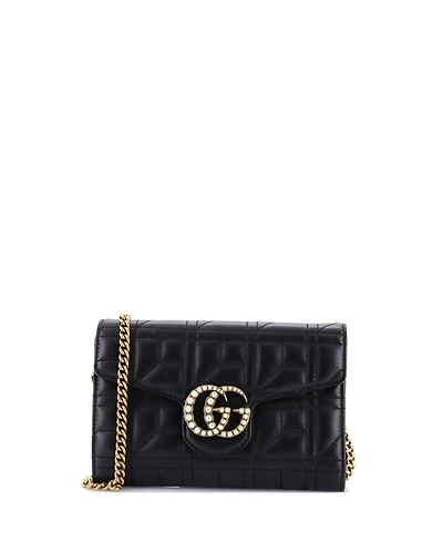 Pre-Owned Gucci Mini Pearly Gg Marmont Chain Wallet Matelasse Leather