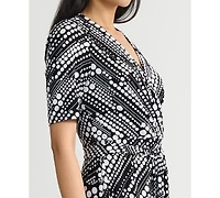 Kasper Women's Printed Faux-Wrap Midi Dress