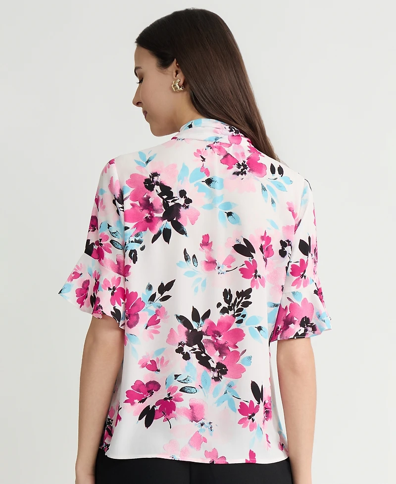 Kasper Women's Printed Ruffle-Sleeve Blouse