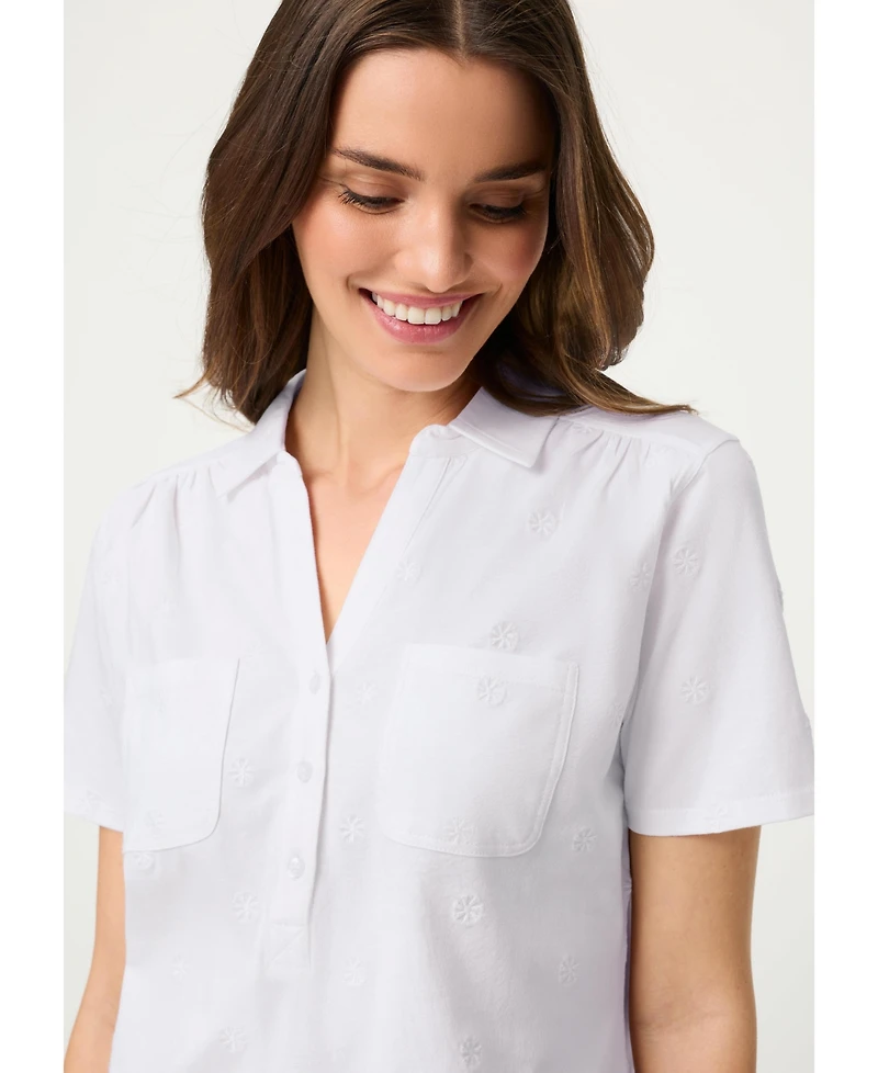 Olsen Women's Embroidered Polo Henley T-Shirt