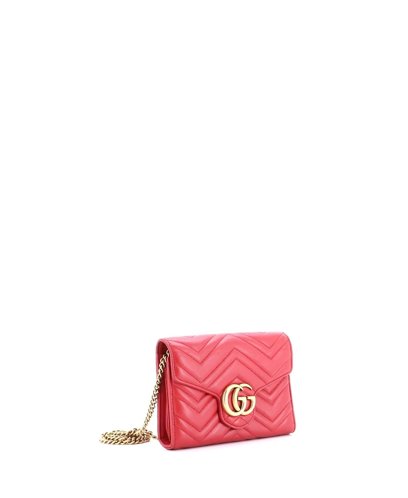 Pre-Owned Gucci Mini Gg Marmont Chain Wallet Matelasse Leather