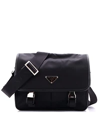 Pre-Owned Prada Medium Double Buckle Flap Messenger Bag Re-Nylon with Saffiano