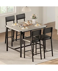 gaomon Dining Table Set for 4 W/Footrest and Backrest, Counter Height Table with 4 Upholstered Bar Stools
