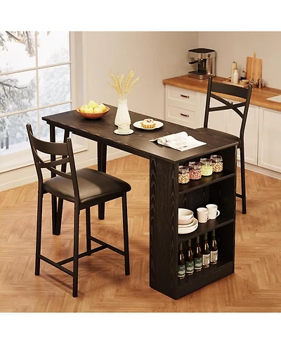gaomon Bar Table Set of 2 with 3 Storage Shelves, Extendable Dining Table with 2 Cushioned Chairs