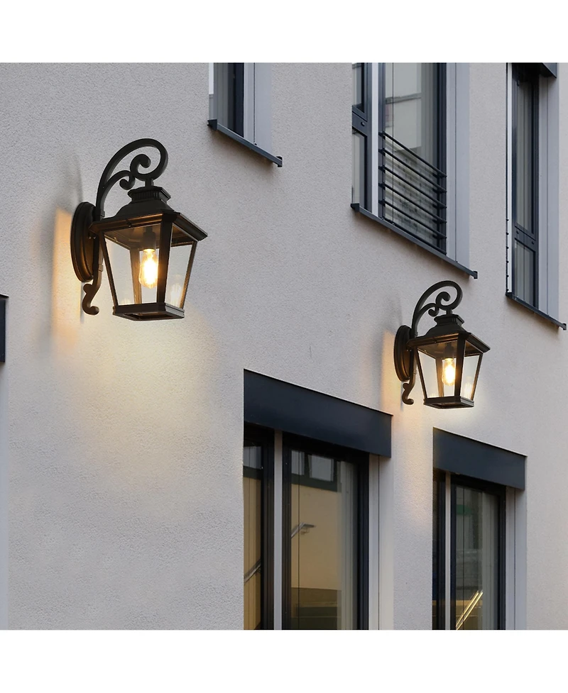 Flynama 14" Outdoor Wall Lanterns 2-Pack, Waterproof Wall Sconce with Clear Glass Panels, Patio, Garden