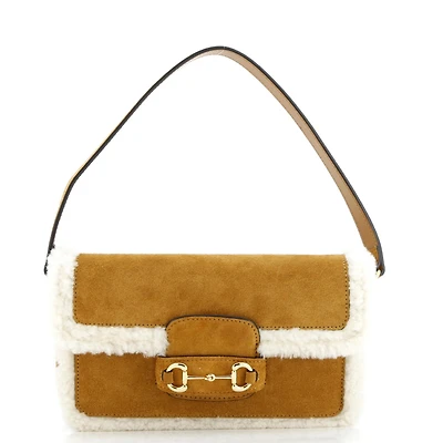 Pre-Owned Gucci Mini Horsebit 1955 Shoulder Bag Suede with Shearling