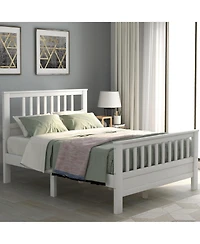 flynama Full Size Wood Platform Bed Headboard Footboard 10 Wood Slats No Box Spring