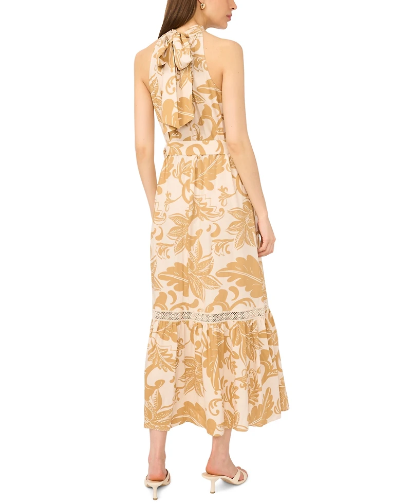 Msk Women's Halter Neck Tiered Maxi Dress with Belt