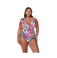 Profile by Gottex Women's V-Neck Surplice Ruffle One Piece