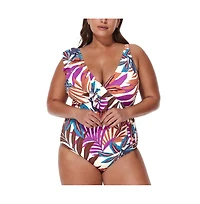 Profile by Gottex Women's V-Neck Surplice Ruffle One Piece