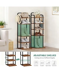 Yigii Vertical Shoe Rack Narrow Tower Adjustable Shelves 2 Hooks