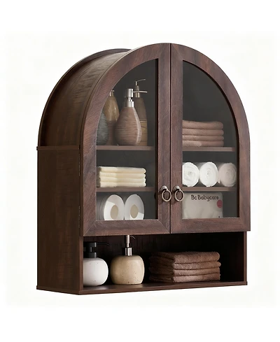 Yigii Arched Wall Cabinet Wide Adjustable Shelves Glass Doors Over Toilet Storage