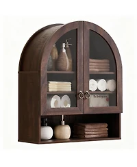 Yigii Arched Wall Cabinet Wide Adjustable Shelves Glass Doors Over Toilet Storage