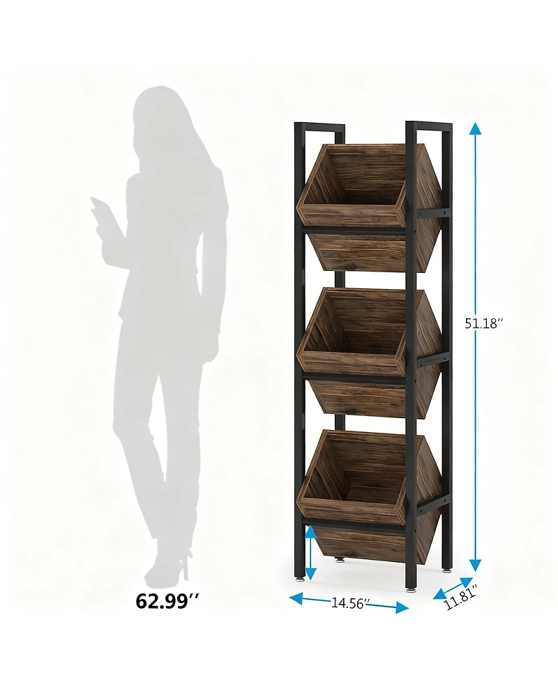 Yigii 3-Tier Basket Stand Wooden Storage shelf Kitchen Bathroom Organizer