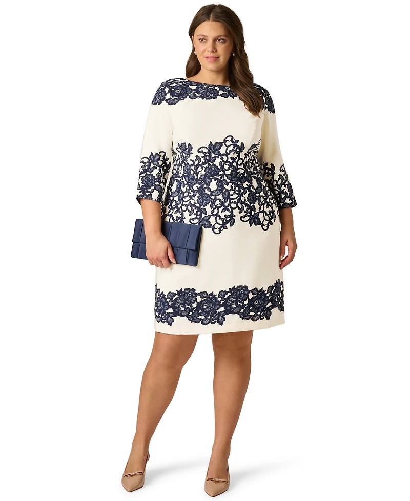 Adrianna Papell Plus Lace-Print Sheath Dress