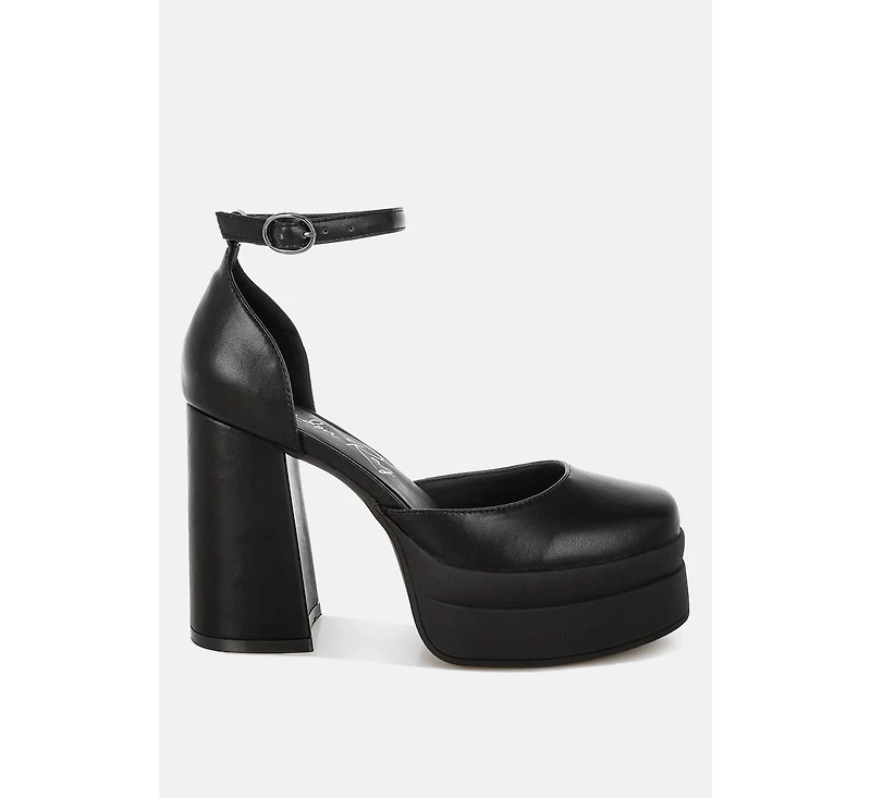 London Rag Women's Araminta Chunky Square Toe Buckled Heels