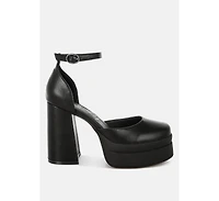 London Rag Women's Araminta Chunky Square Toe Buckled Heels