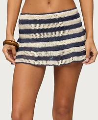 Edikted Women's Alycia Striped Sheer Crochet Mini Skirt